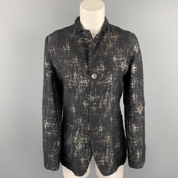 JEAN PAUL GAULTIER Size 8 Black & Silver Silk Mary Jane Buttoned Jacket - Picture 1 of 6